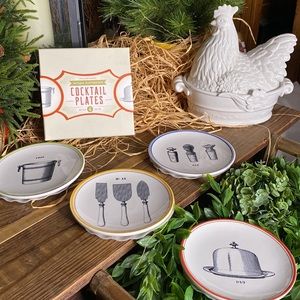Williams Sonoma Adorable Antique Illustration Cocktail Plates - Set of Four